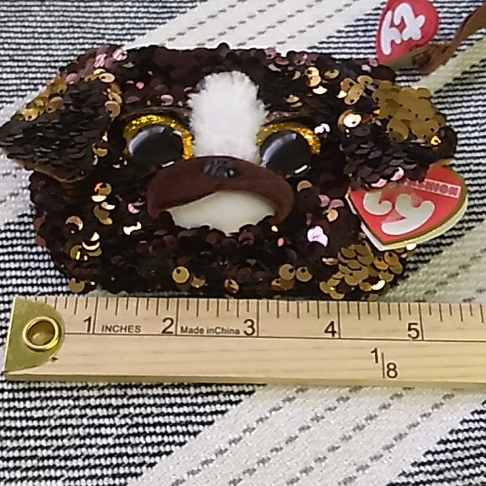 TY small wallet or change purse brown and gold dog with big eyes